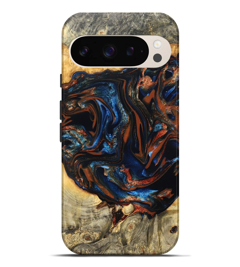 Pixel 9 Pro XL Wood Live Edge Phone Case - Deacon (Teal & Gold, 823505)
