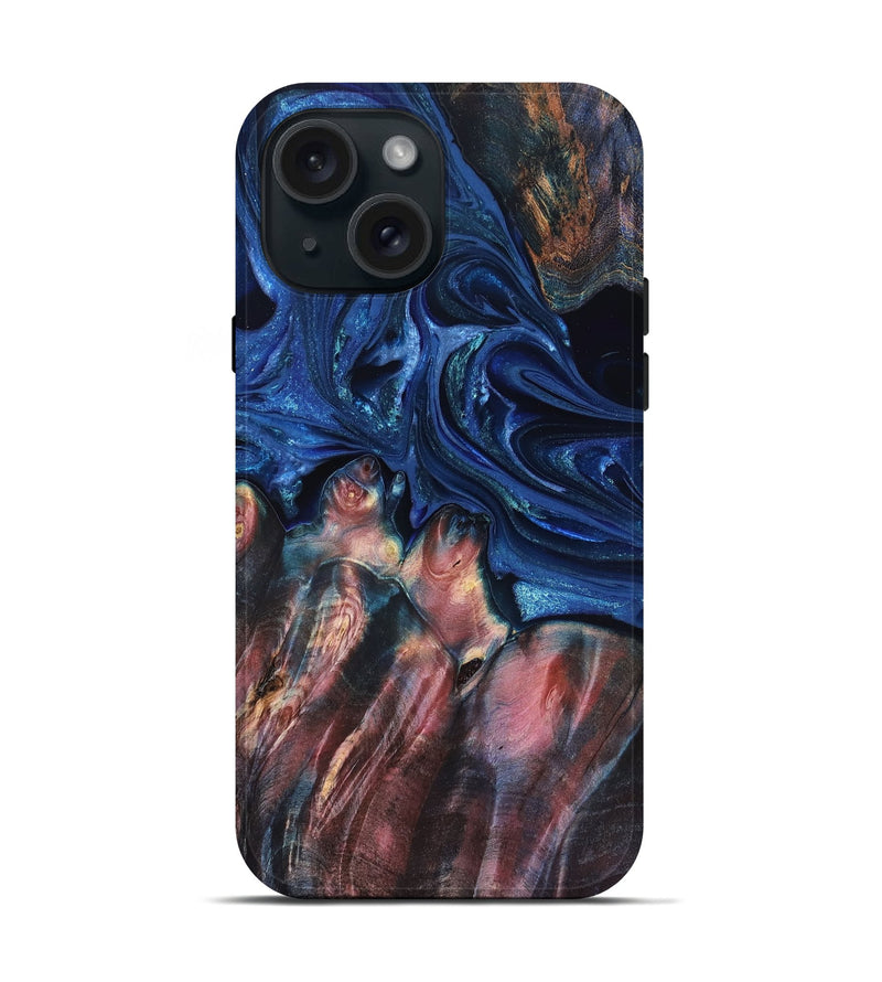iPhone 15 Wood Live Edge Phone Case - Lilia (Blue, 823506)