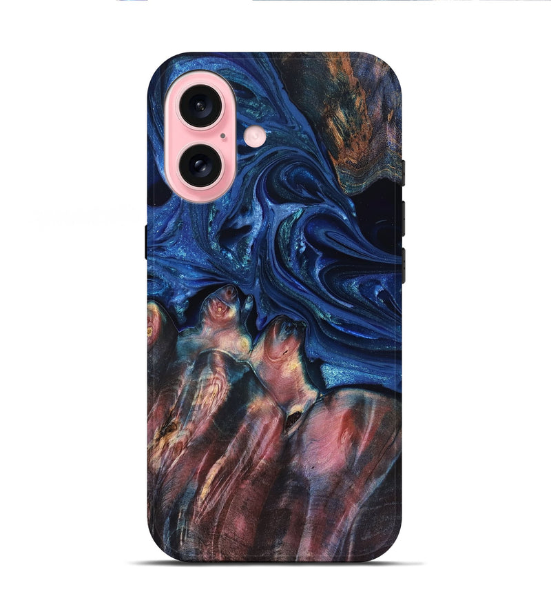 iPhone 16 Wood Live Edge Phone Case - Lilia (Blue, 823506)