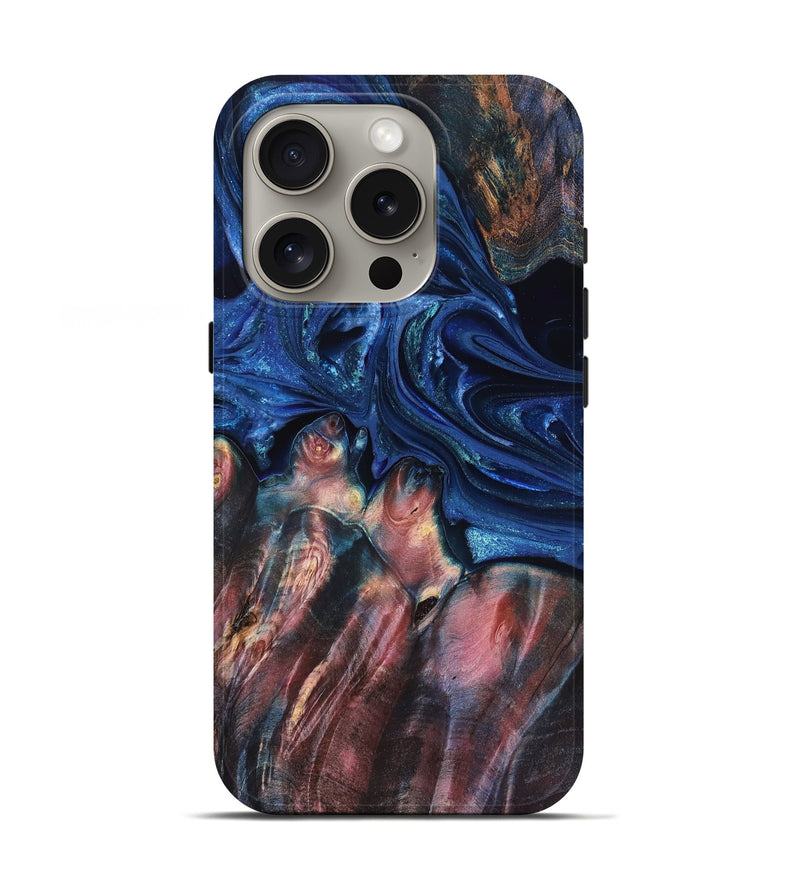 iPhone 16 Pro Wood Live Edge Phone Case - Lilia (Blue, 823506)