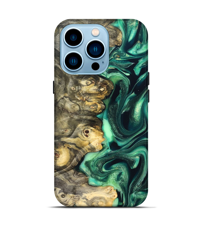 iPhone 14 Pro Wood Live Edge Phone Case - Renata (Green, 823507)