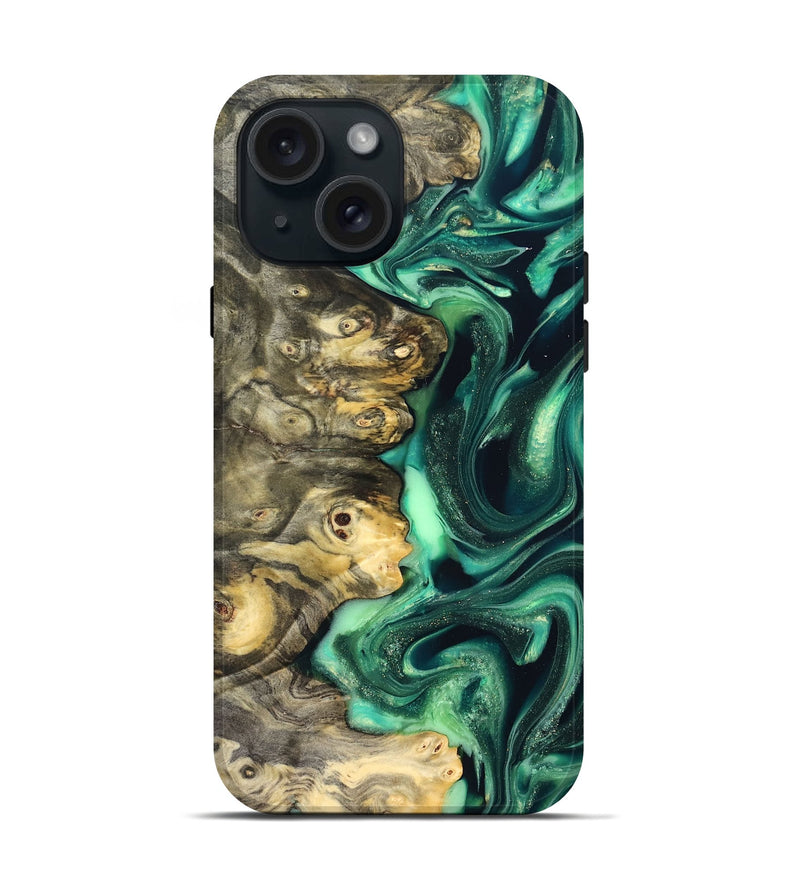 iPhone 15 Wood Live Edge Phone Case - Renata (Green, 823507)
