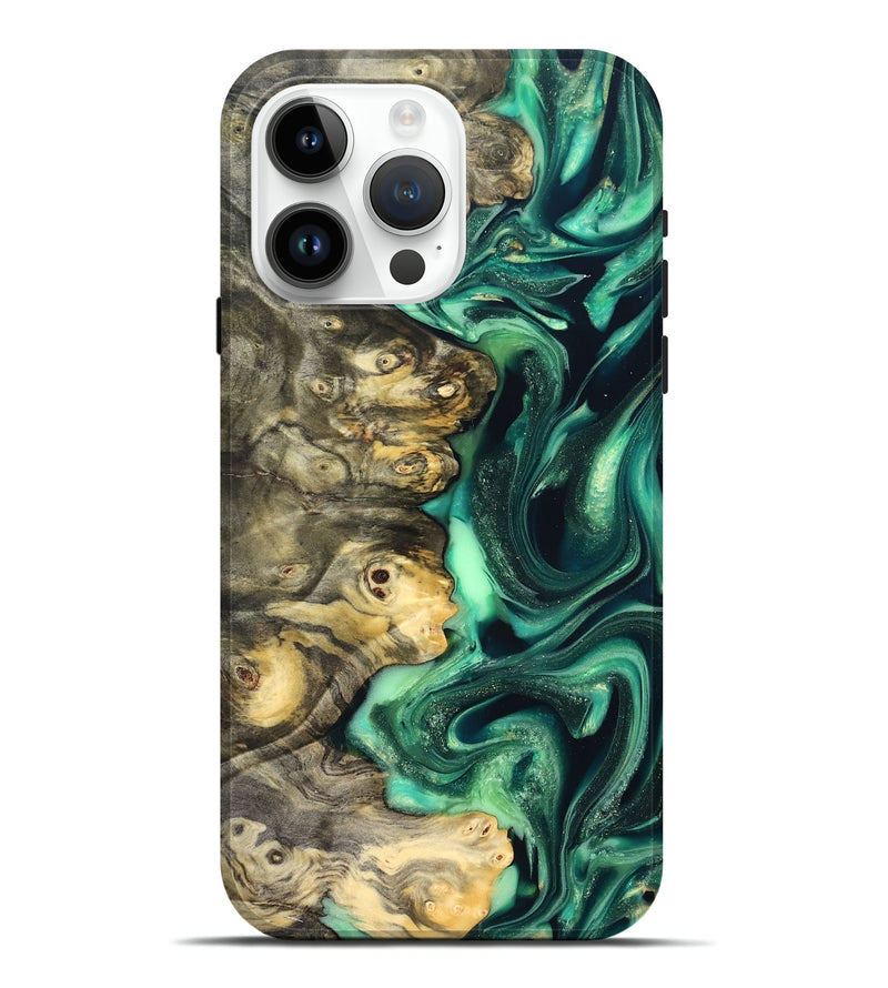 iPhone 15 Pro Max Wood Live Edge Phone Case - Renata (Green, 823507)