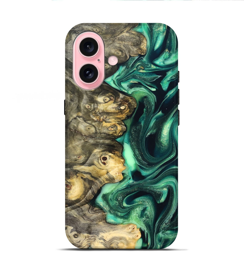 iPhone 16 Wood Live Edge Phone Case - Renata (Green, 823507)