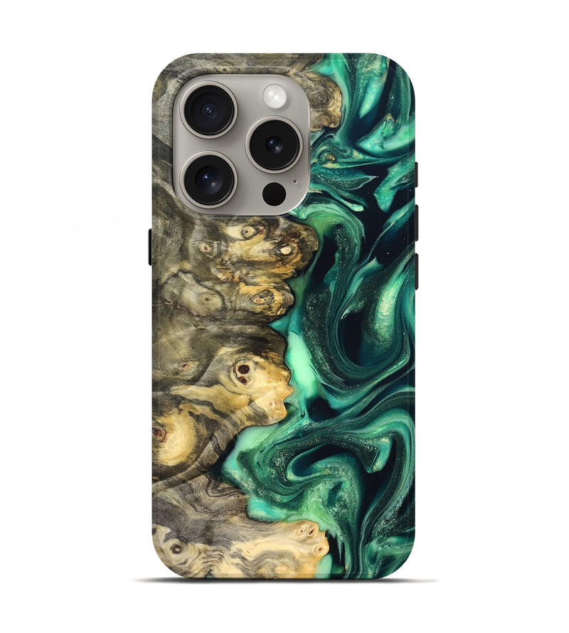 iPhone 16 Pro Wood Live Edge Phone Case - Renata (Green, 823507)