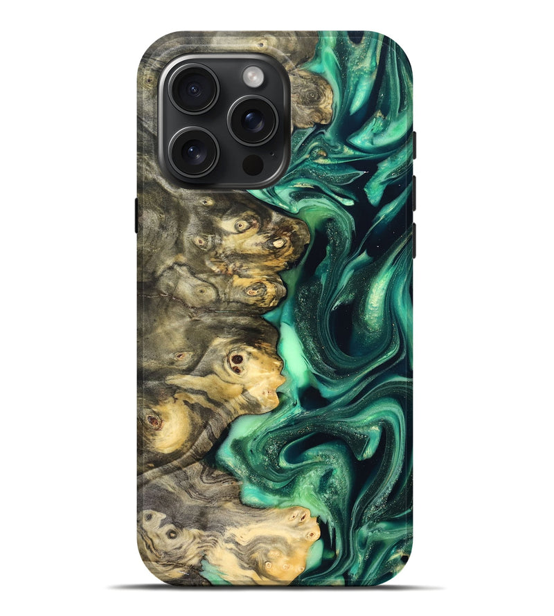 iPhone 16 Pro Max Wood Live Edge Phone Case - Renata (Green, 823507)