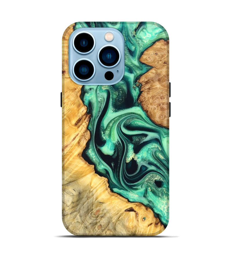 iPhone 14 Pro Wood Live Edge Phone Case - Nichole (Green, 823508)