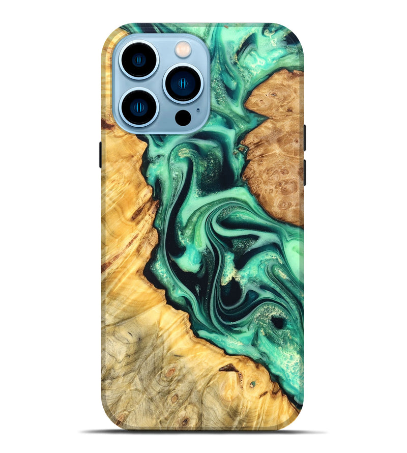 iPhone 14 Pro Max Wood Live Edge Phone Case - Nichole (Green, 823508)