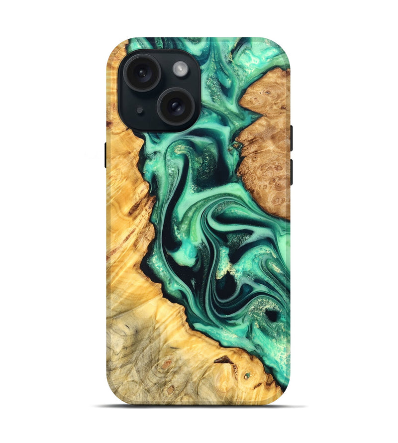 iPhone 15 Wood Live Edge Phone Case - Nichole (Green, 823508)