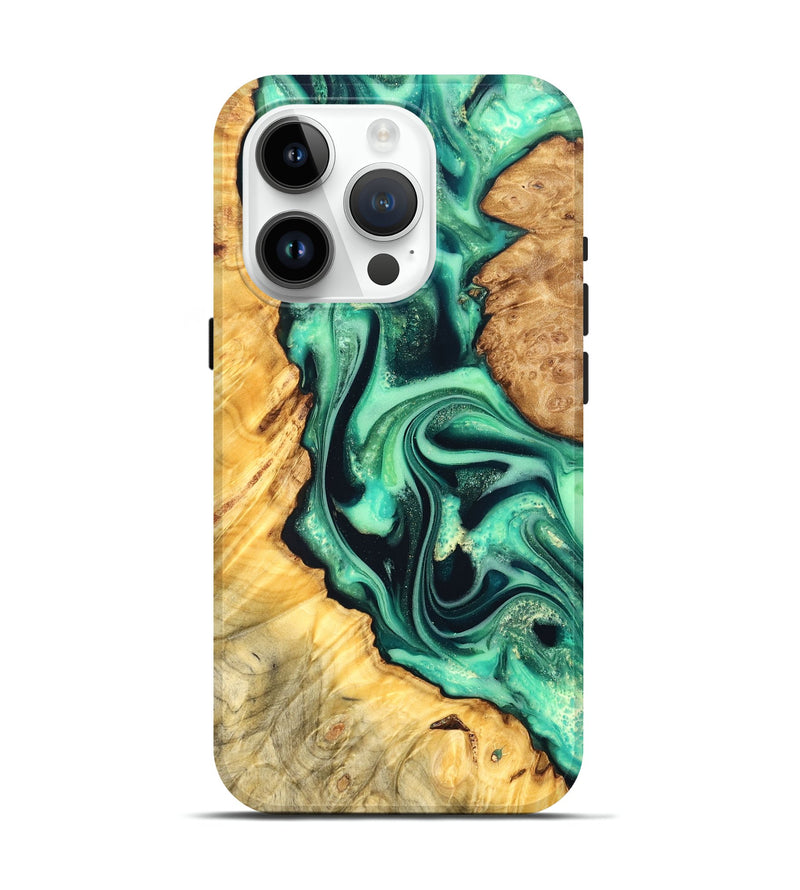 iPhone 15 Pro Wood Live Edge Phone Case - Nichole (Green, 823508)