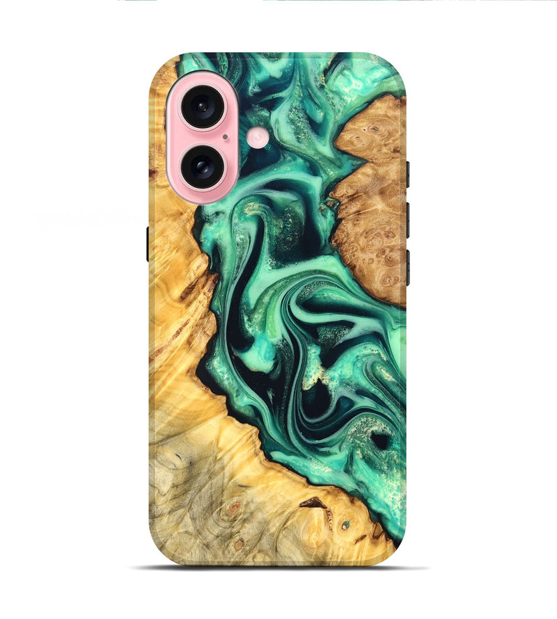 iPhone 16 Wood Live Edge Phone Case - Nichole (Green, 823508)