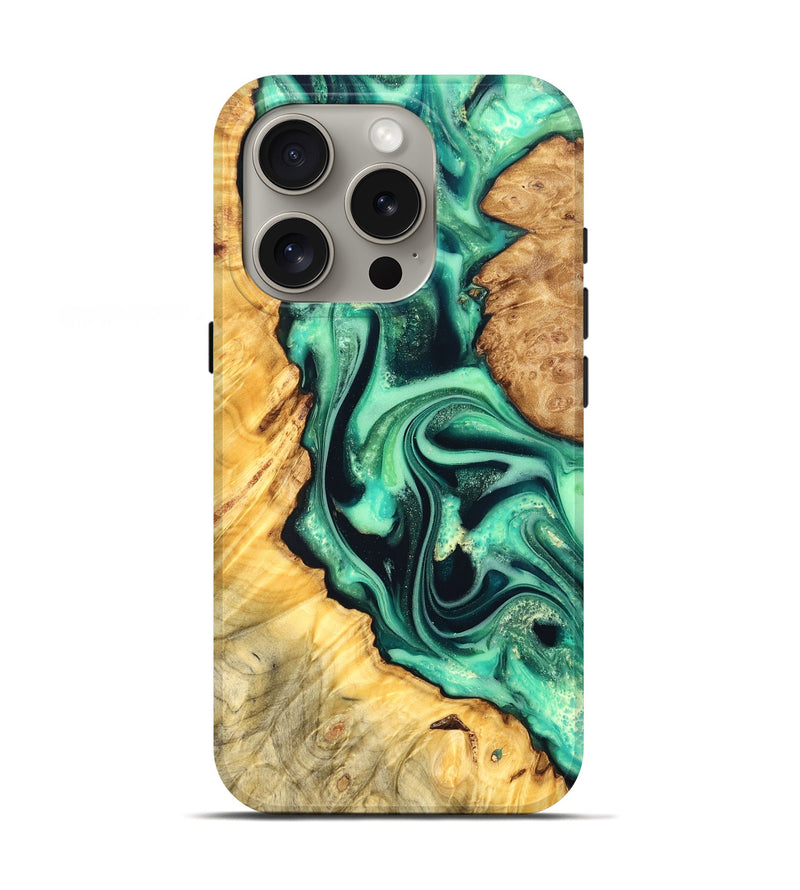 iPhone 16 Pro Wood Live Edge Phone Case - Nichole (Green, 823508)