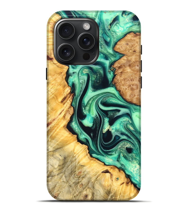 iPhone 16 Pro Max Wood Live Edge Phone Case - Nichole (Green, 823508)