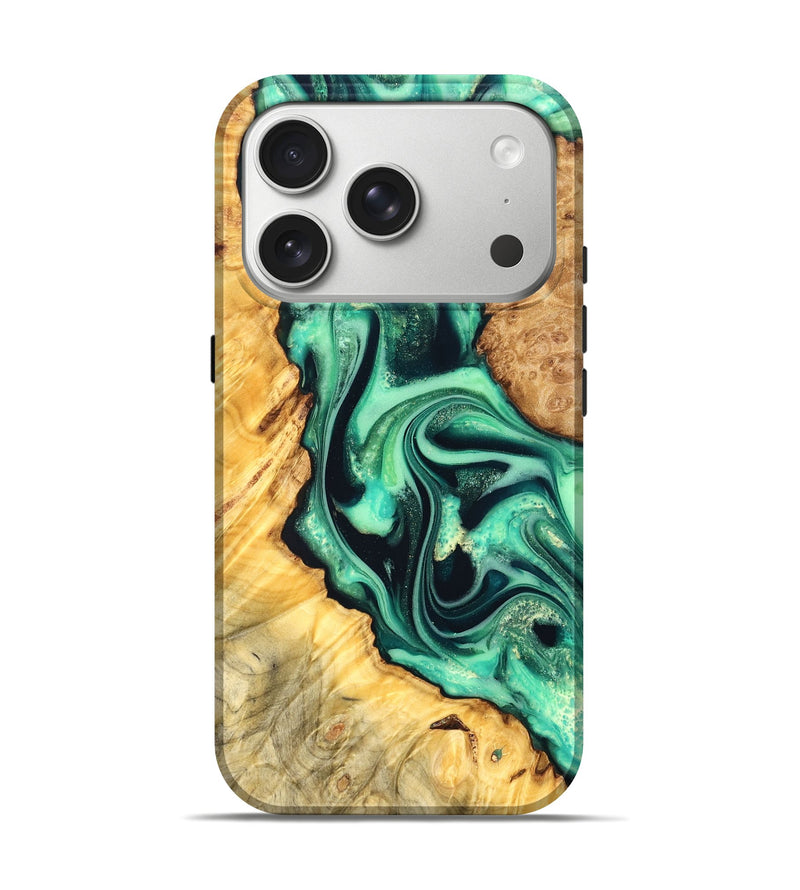 iPhone 17 Pro Wood Live Edge Phone Case - Nichole (Green, 823508)