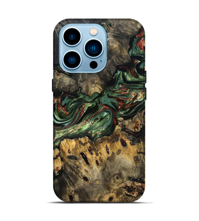 iPhone 14 Pro Wood Live Edge Phone Case - Meadow (Green, 823510)