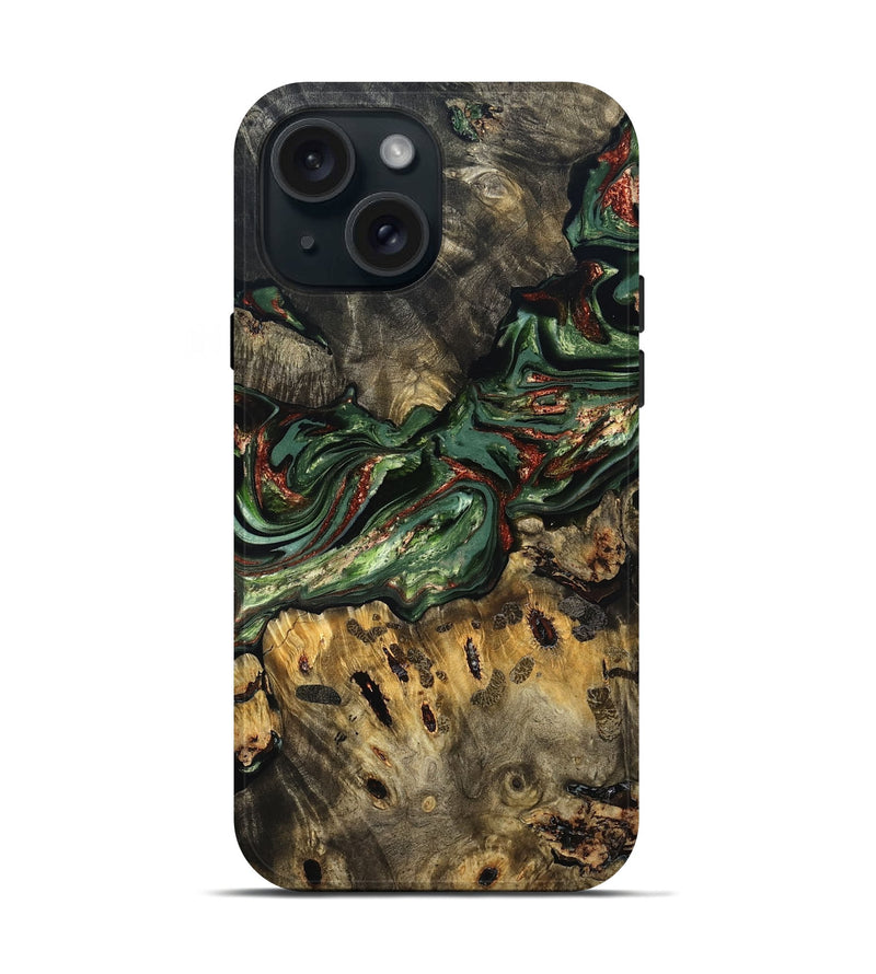 iPhone 15 Wood Live Edge Phone Case - Meadow (Green, 823510)