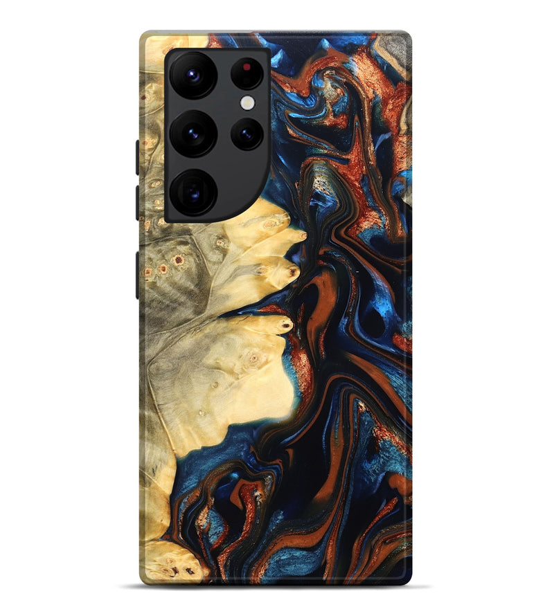 Galaxy S22 Ultra Wood Live Edge Phone Case - Tilda (Teal & Gold, 823512)