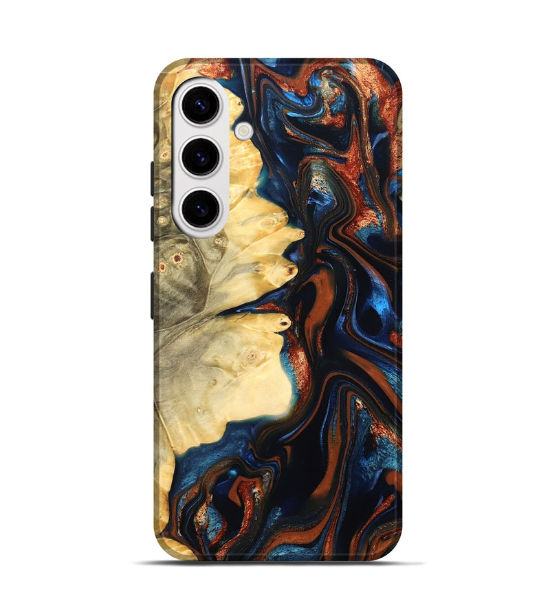 Galaxy S25 Wood Live Edge Phone Case - Tilda (Teal & Gold, 823512)