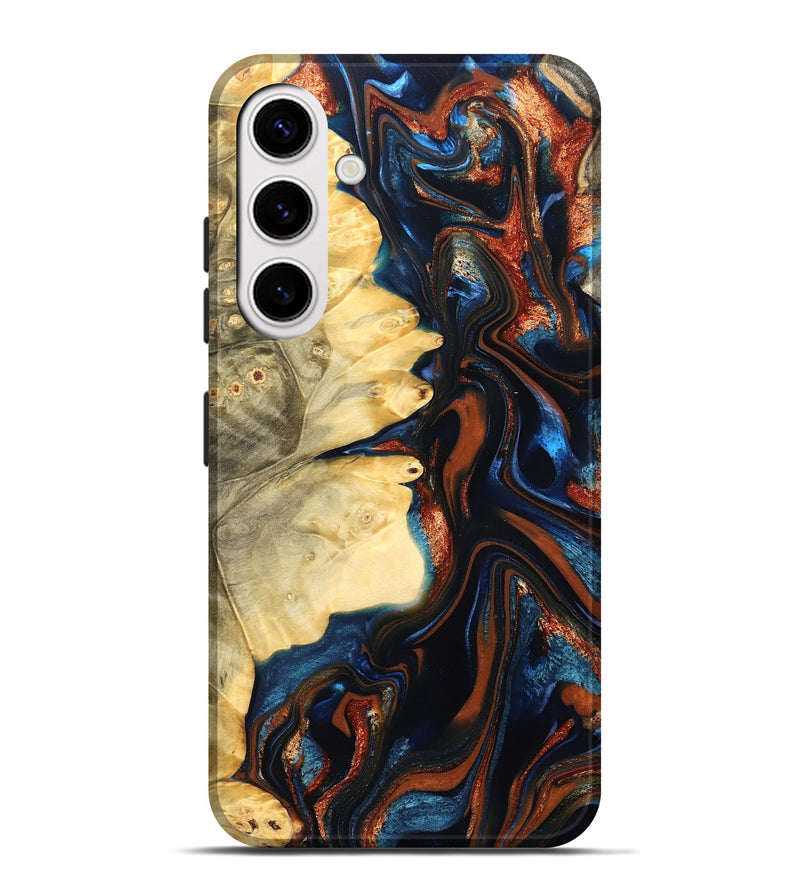 Galaxy S25 Plus Wood Live Edge Phone Case - Tilda (Teal & Gold, 823512)