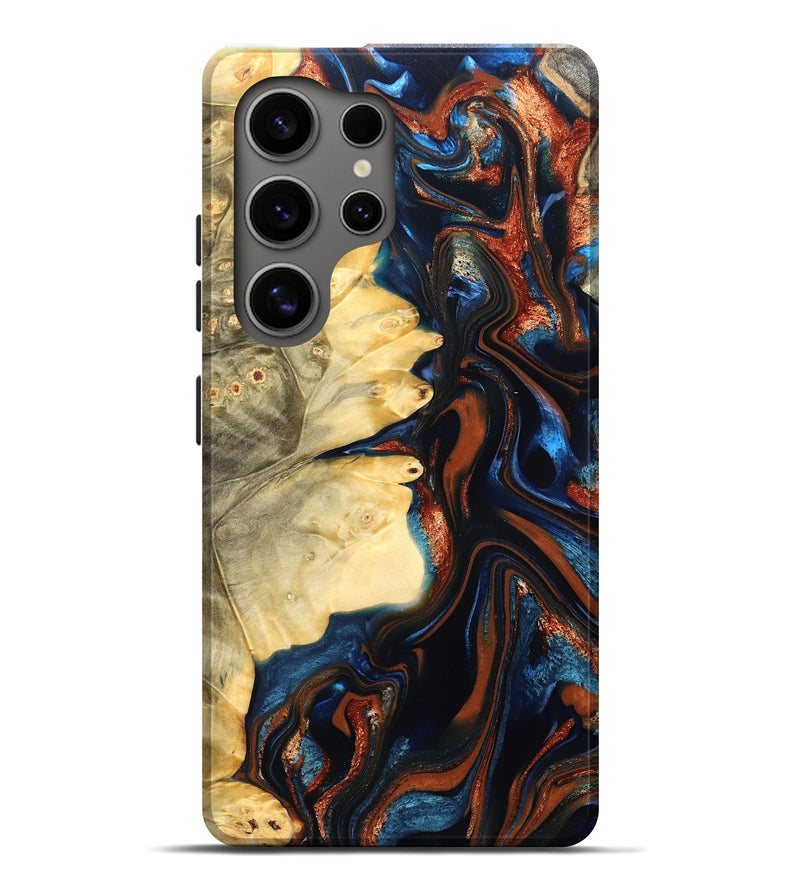 Galaxy S25 Ultra Wood Live Edge Phone Case - Tilda (Teal & Gold, 823512)