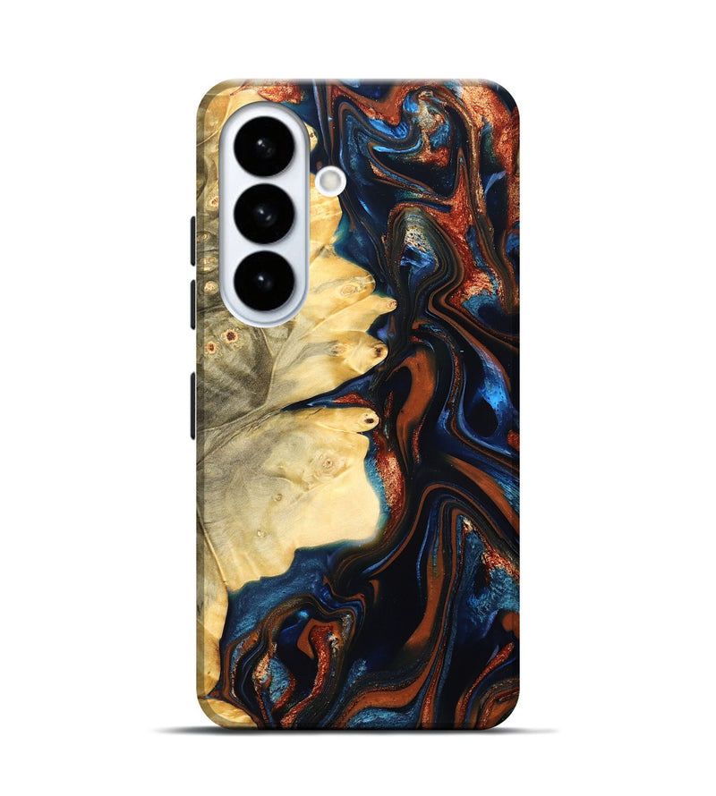 Galaxy S26 Wood Live Edge Phone Case - Tilda (Teal & Gold, 823512)