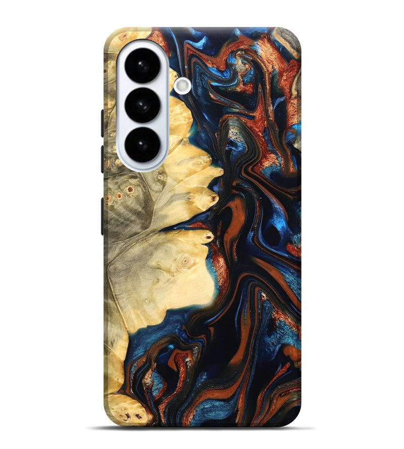 Galaxy S26 Plus Wood Live Edge Phone Case - Tilda (Teal & Gold, 823512)