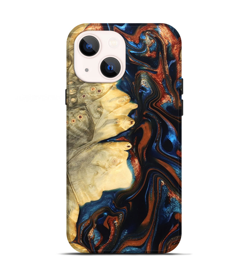iPhone 13 Wood Live Edge Phone Case - Tilda (Teal & Gold, 823512)