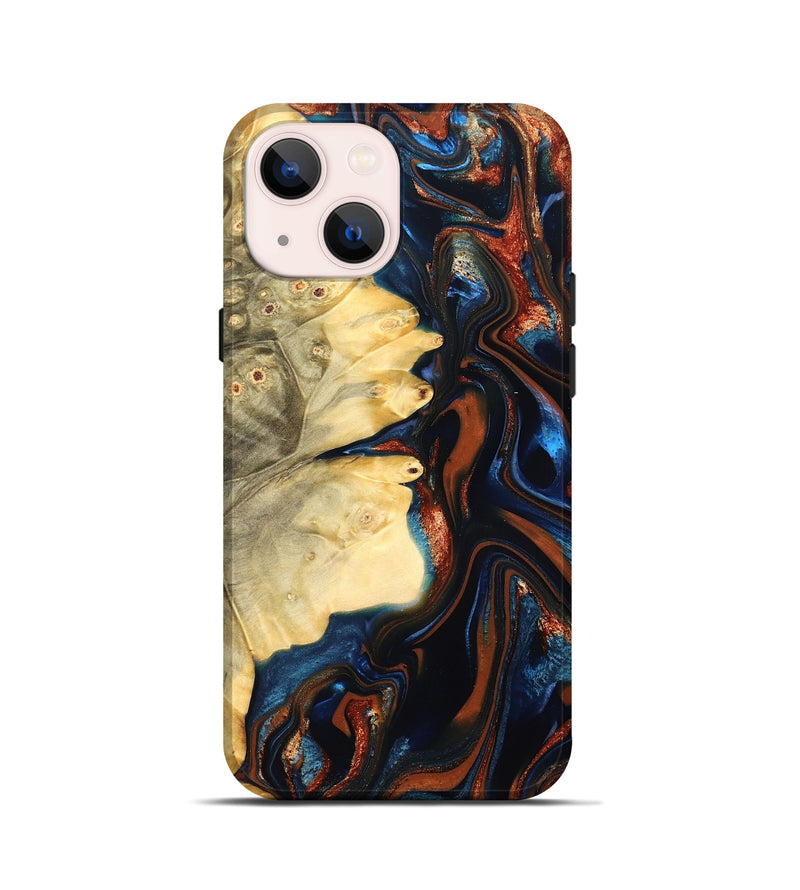 iPhone 13 mini Wood Live Edge Phone Case - Tilda (Teal & Gold, 823512)