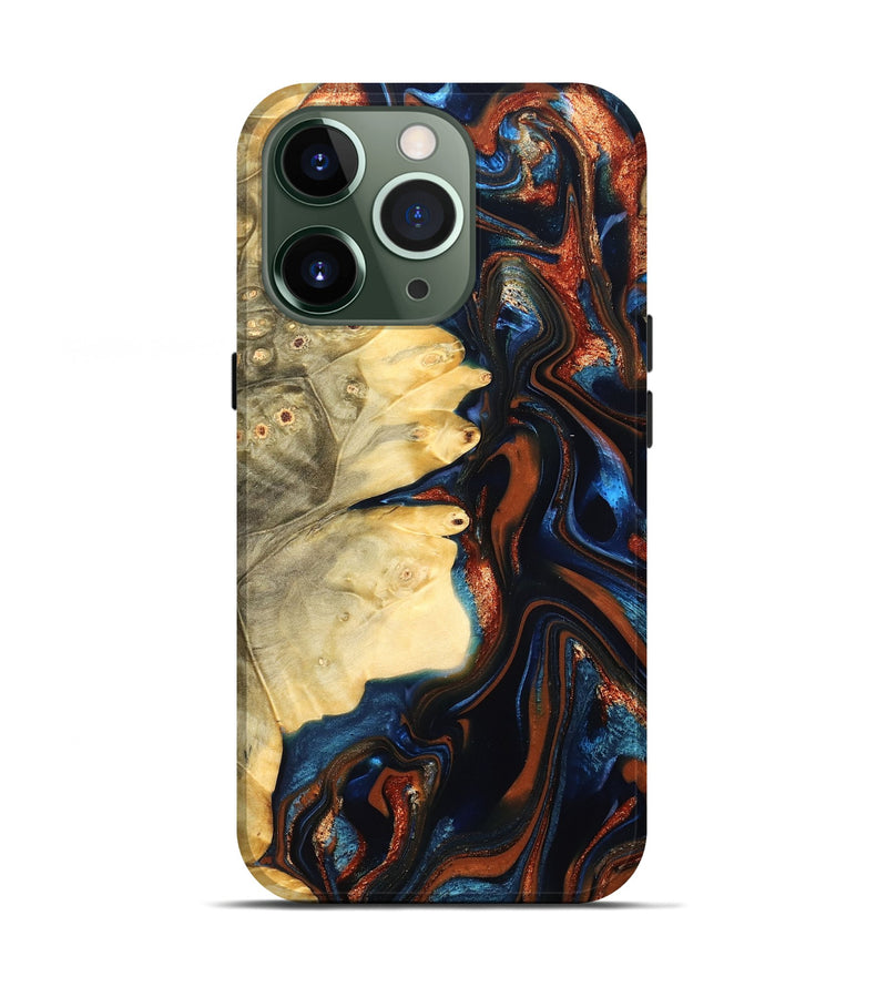 iPhone 13 Pro Wood Live Edge Phone Case - Tilda (Teal & Gold, 823512)