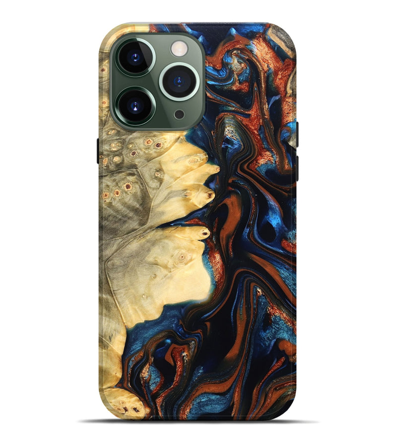 iPhone 13 Pro Max Wood Live Edge Phone Case - Tilda (Teal & Gold, 823512)