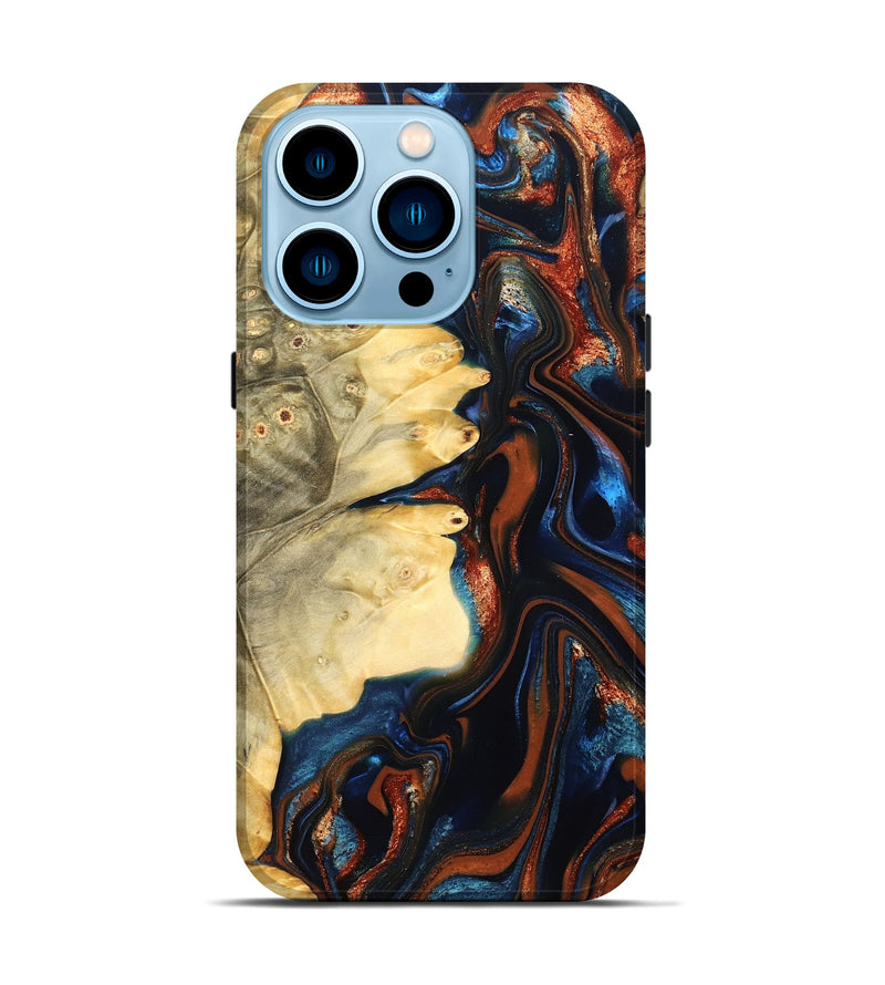 iPhone 14 Pro Wood Live Edge Phone Case - Tilda (Teal & Gold, 823512)