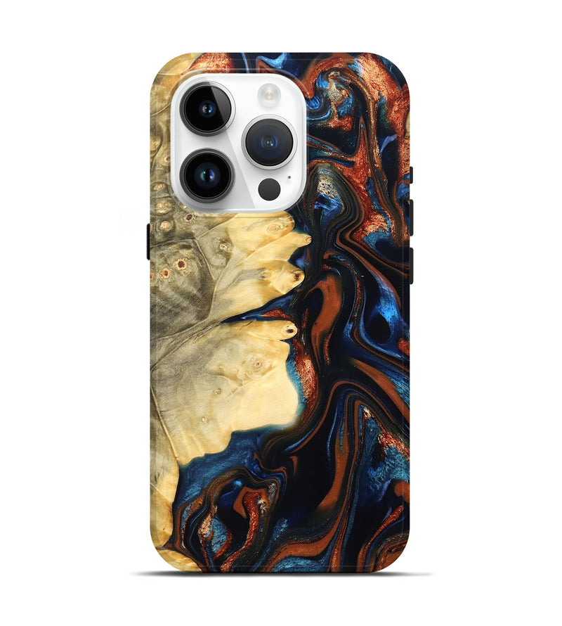 iPhone 15 Pro Wood Live Edge Phone Case - Tilda (Teal & Gold, 823512)