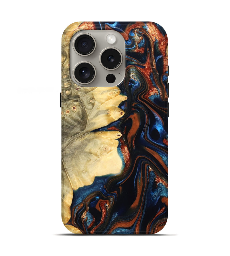 iPhone 16 Pro Wood Live Edge Phone Case - Tilda (Teal & Gold, 823512)