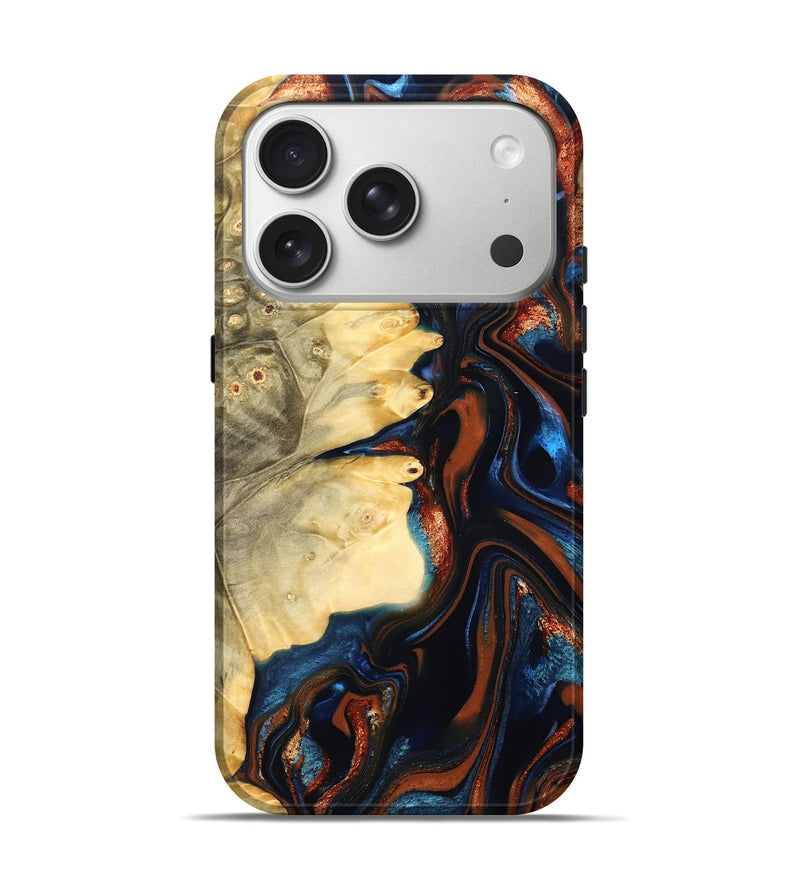 iPhone 17 Pro Wood Live Edge Phone Case - Tilda (Teal & Gold, 823512)