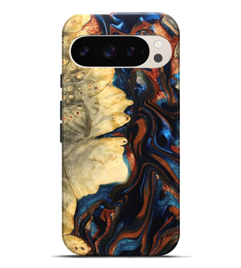 Pixel 10 Pro XL Wood Live Edge Phone Case - Tilda (Teal & Gold, 823512)