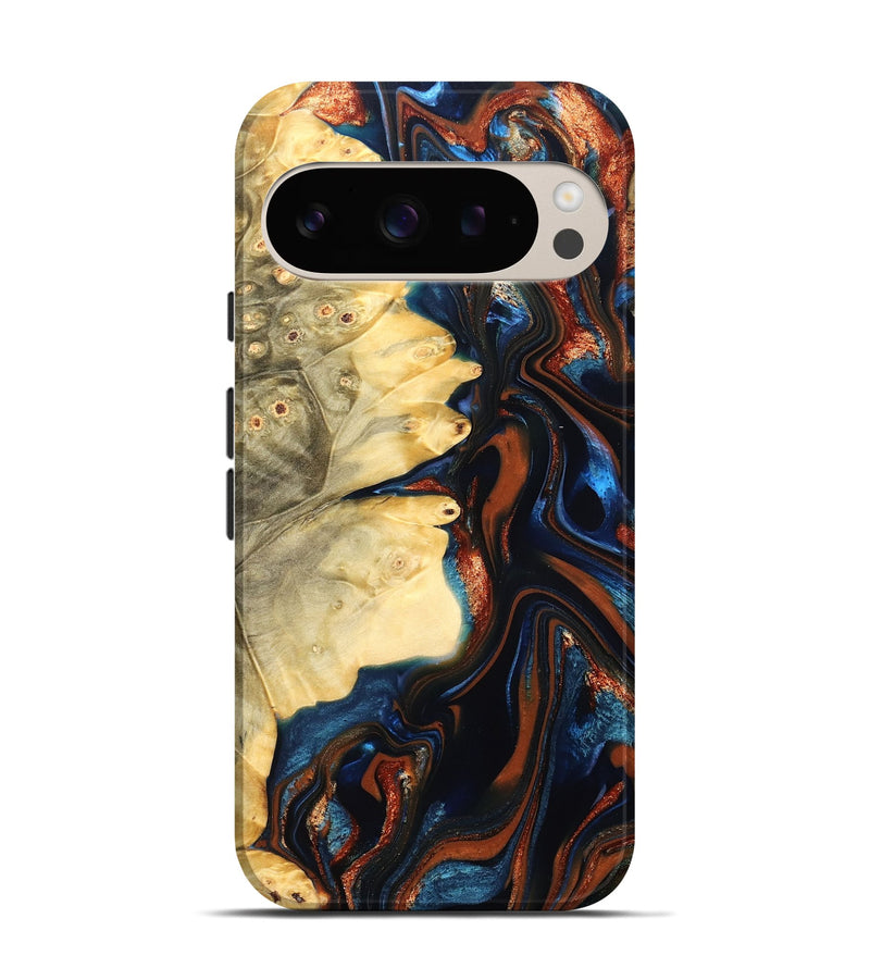 Pixel 9 Wood Live Edge Phone Case - Tilda (Teal & Gold, 823512)