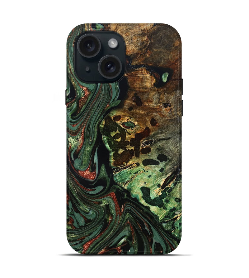 iPhone 15 Wood Live Edge Phone Case - Rivka (Green, 823514)