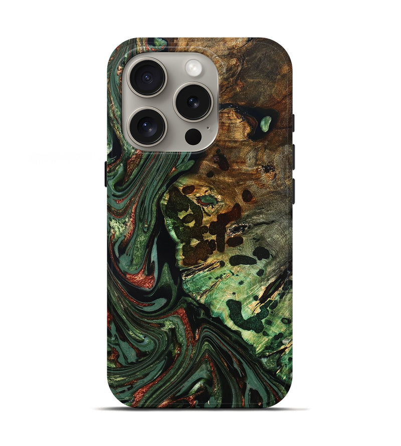 iPhone 16 Pro Wood Live Edge Phone Case - Rivka (Green, 823514)