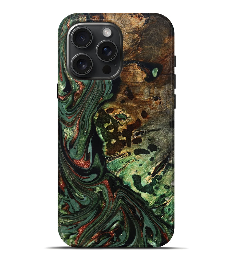 iPhone 16 Pro Max Wood Live Edge Phone Case - Rivka (Green, 823514)