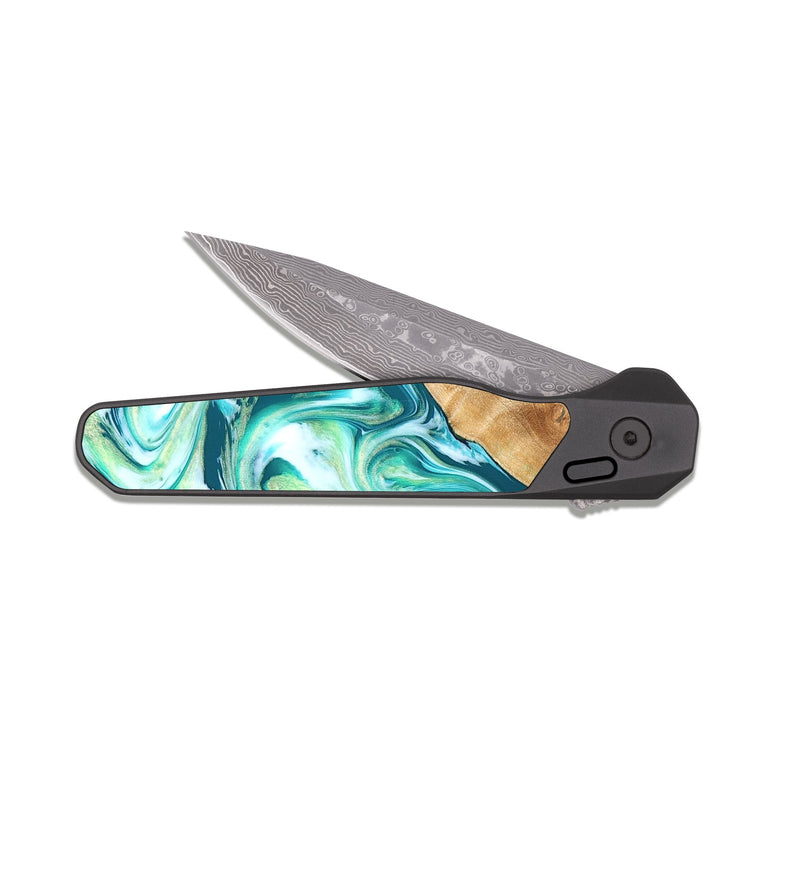 EDC Dark Damascus Wood Pocket Knife - Corey (Green, 823524)