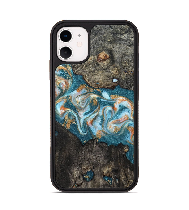 iPhone 11 Wood Phone Case - Elio (Teal & Gold, 823528)