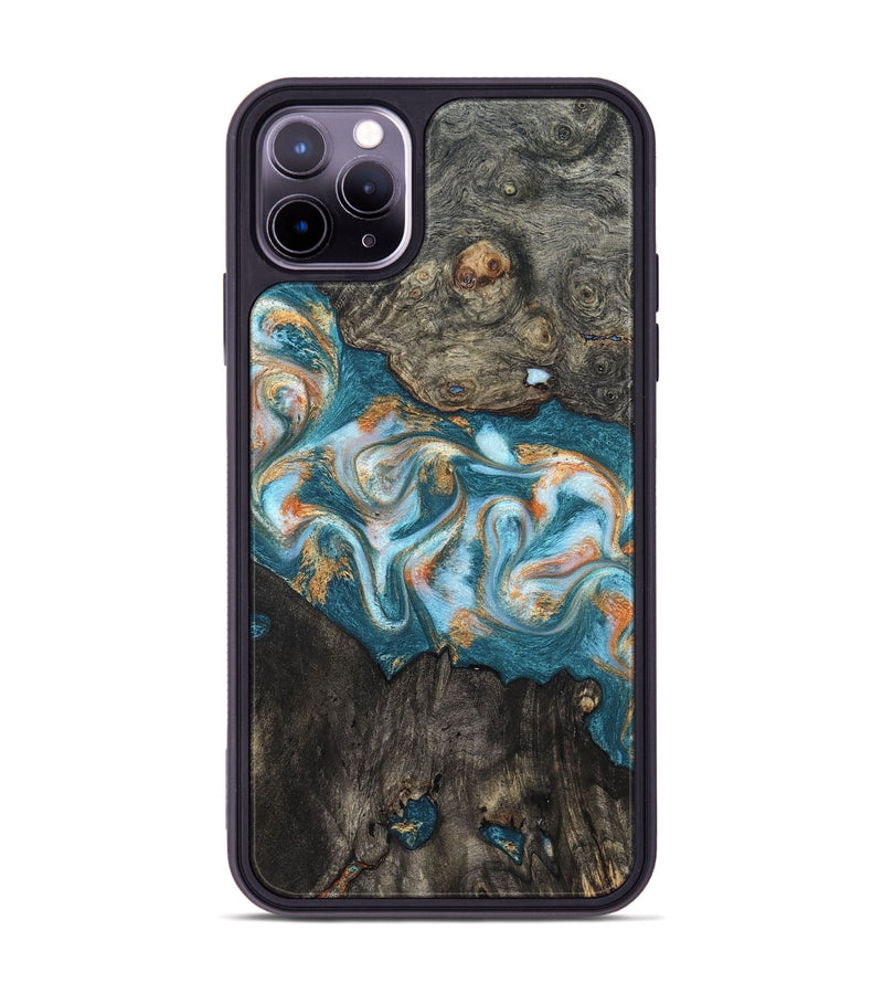 iPhone 11 Pro Max Wood Phone Case - Elio (Teal & Gold, 823528)