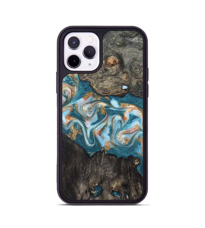 iPhone 11 Pro Wood Phone Case - Elio (Teal & Gold, 823528)