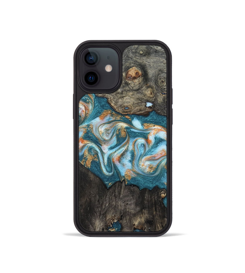 iPhone 12 mini Wood Phone Case - Elio (Teal & Gold, 823528)