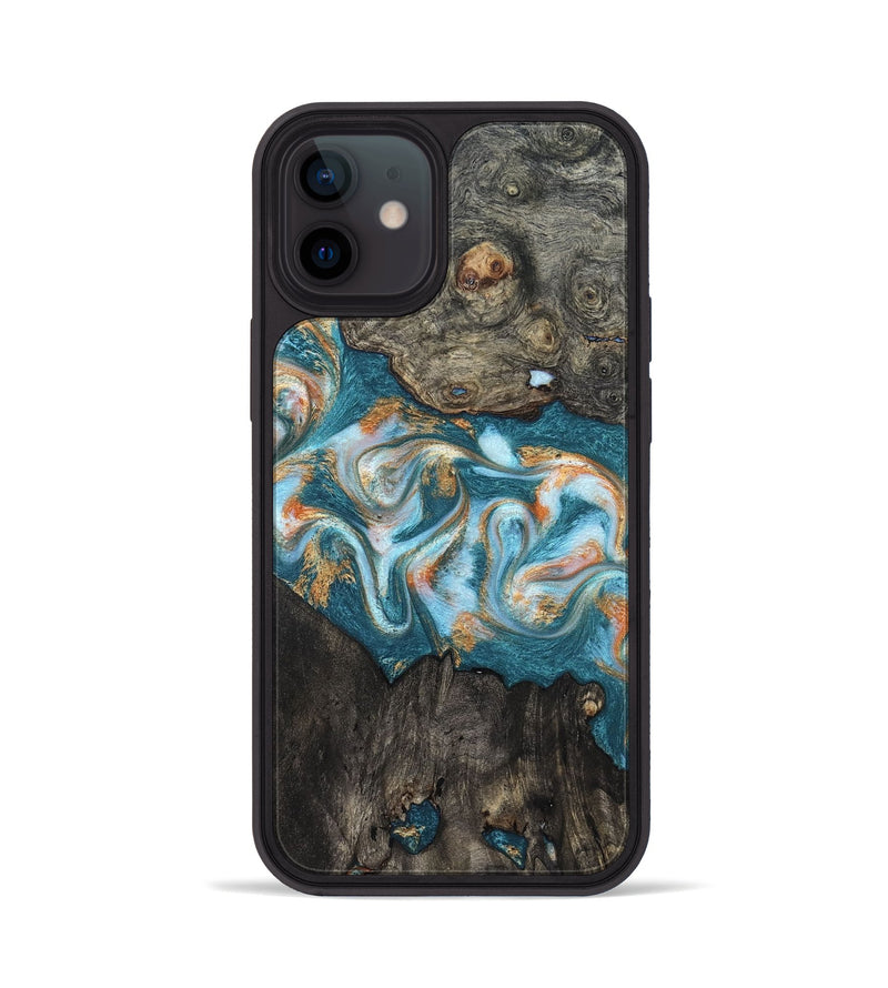iPhone 12 Wood Phone Case - Elio (Teal & Gold, 823528)