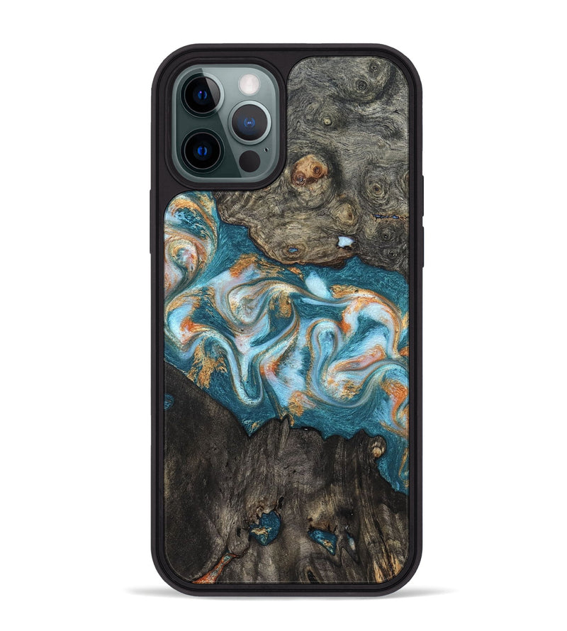 iPhone 12 Pro Max Wood Phone Case - Elio (Teal & Gold, 823528)