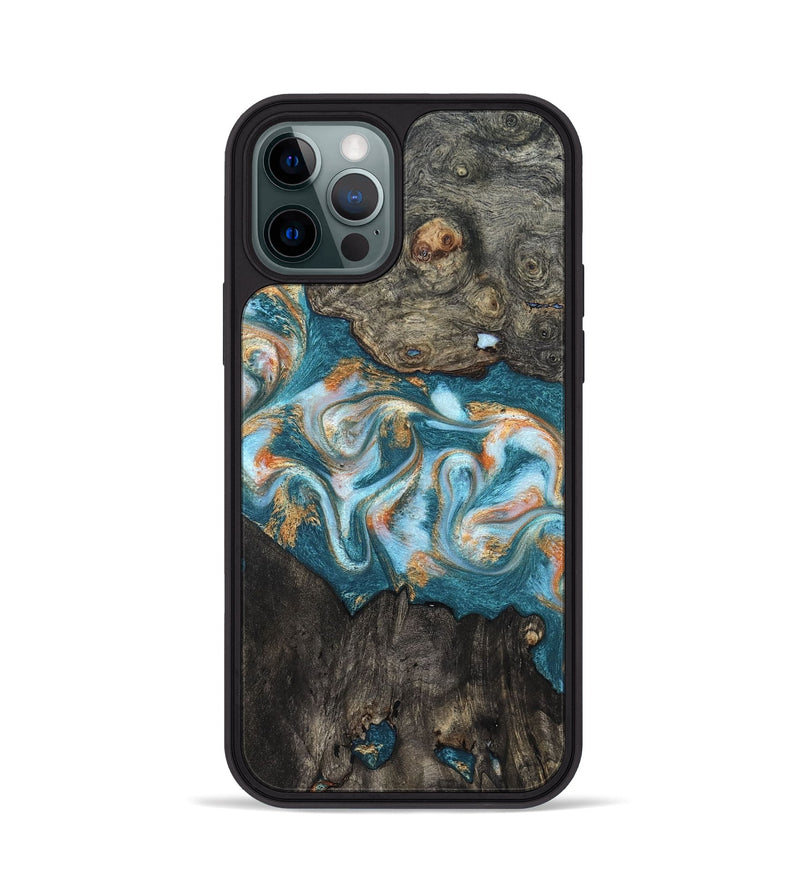 iPhone 12 Pro Wood Phone Case - Elio (Teal & Gold, 823528)