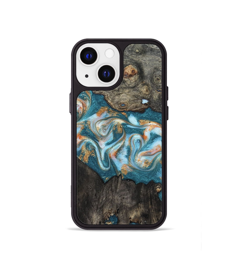 iPhone 13 mini Wood Phone Case - Elio (Teal & Gold, 823528)