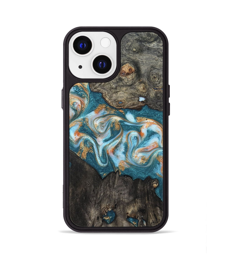 iPhone 13 Wood Phone Case - Elio (Teal & Gold, 823528)