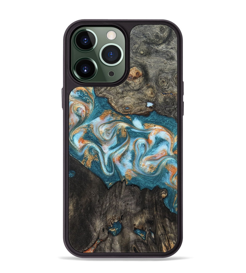 iPhone 13 Pro Max Wood Phone Case - Elio (Teal & Gold, 823528)